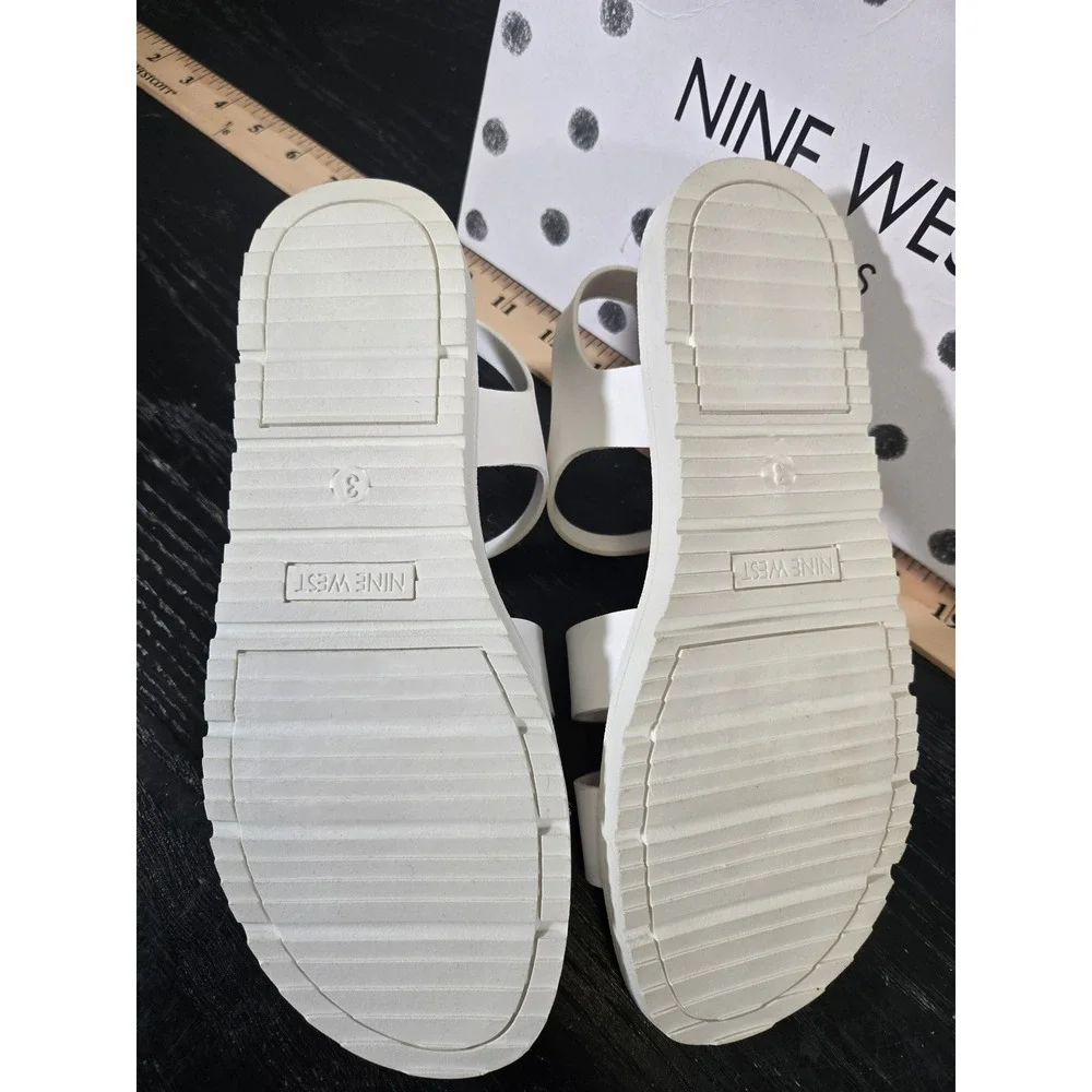 Nine West Kids White Triple Strap Logo Plate Buckle Sandals Size 3